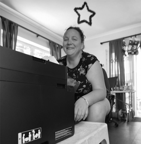 Jade Bechara with Epson printer at BrownSugar Solutions studio in Cape Town”